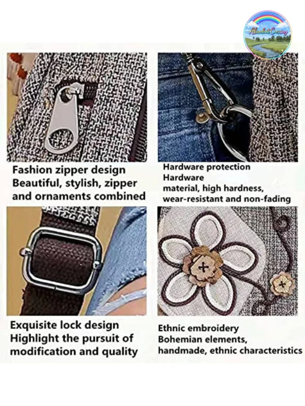 Bohemian Hand Woven Backpack Purse Convertible Sling Bag Canvas Multi Pocket